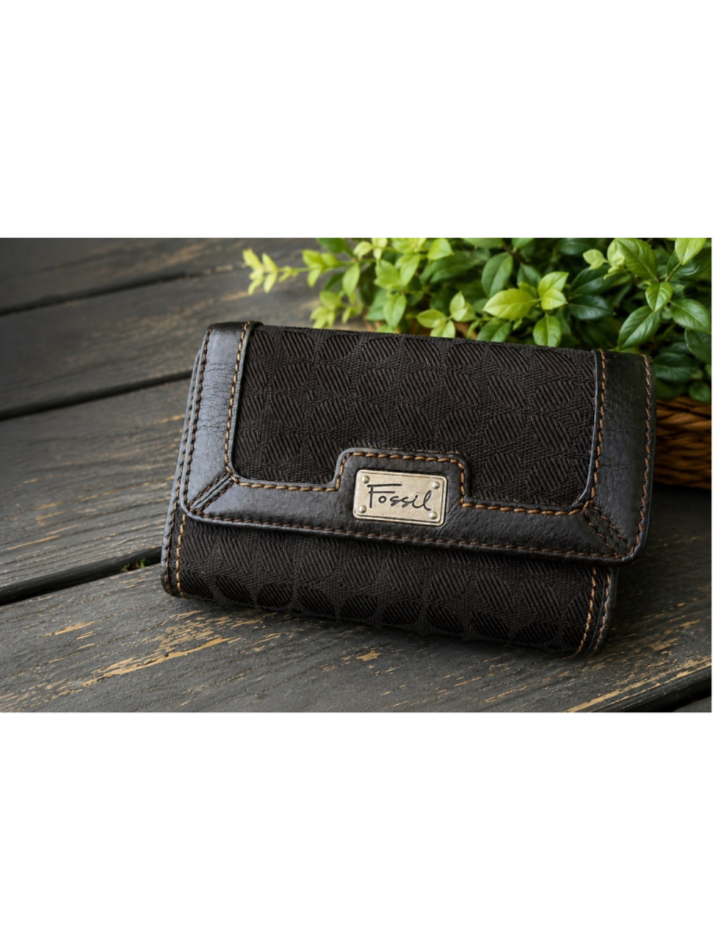 Y2K Fossil Clutch Trifold Brown Leather Organizer Wallet Flap Snap Closure
